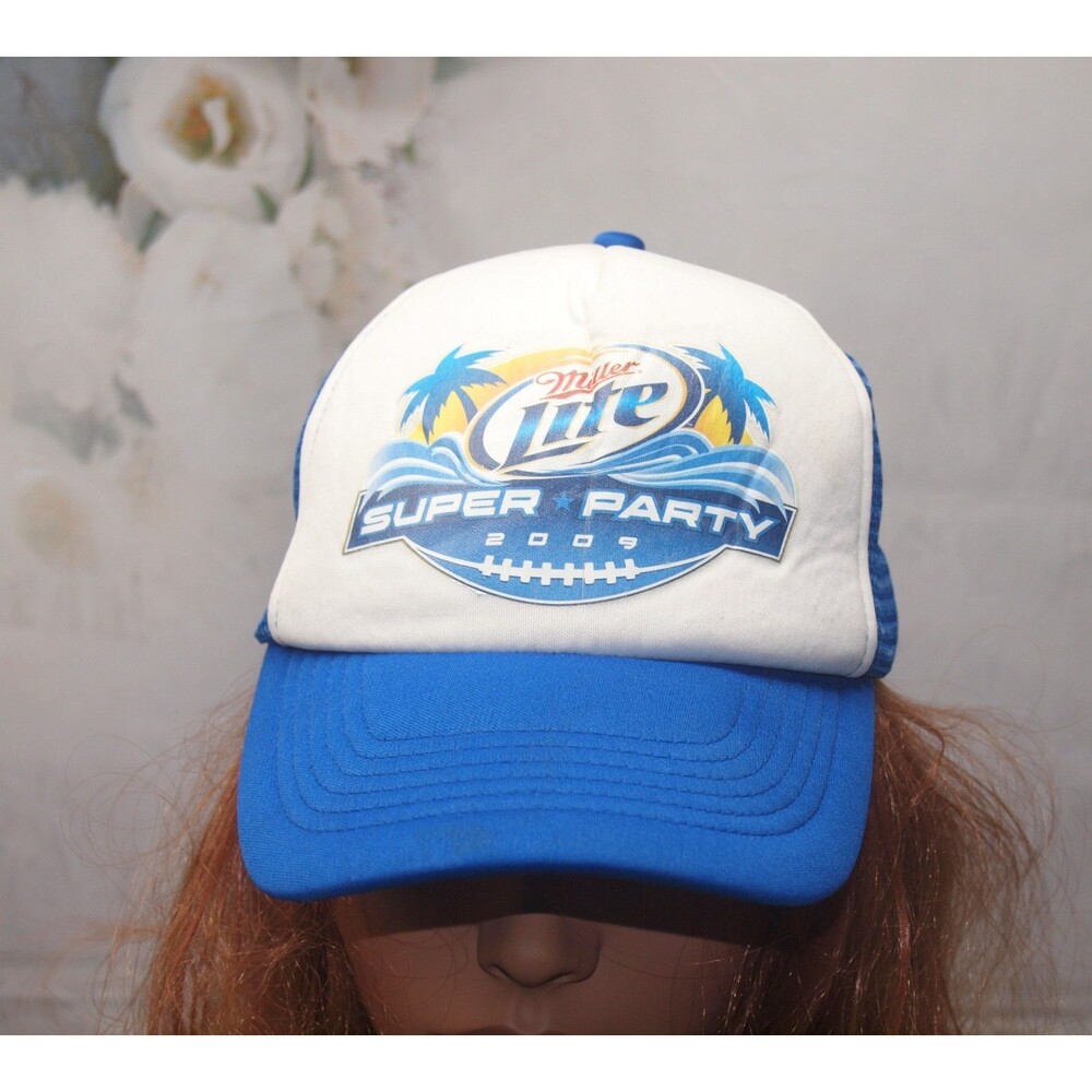 Miller Lite 2009 Super Bowl Super Party Blue White Trucker Snapback Hat ACME VTG